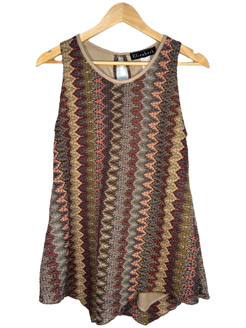 Elizabeth 90s Zigzag Knit Tank Top Asymmetrical Hem L